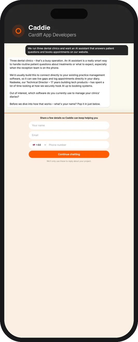 Caddie — our own AI assistant, booking calls from the website