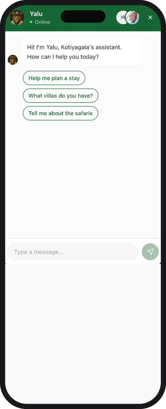 Yalu — AI concierge for Kotiyagala Luxury Villas