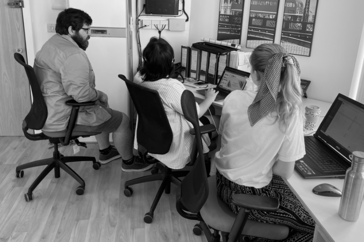 Team collaborating in the studio